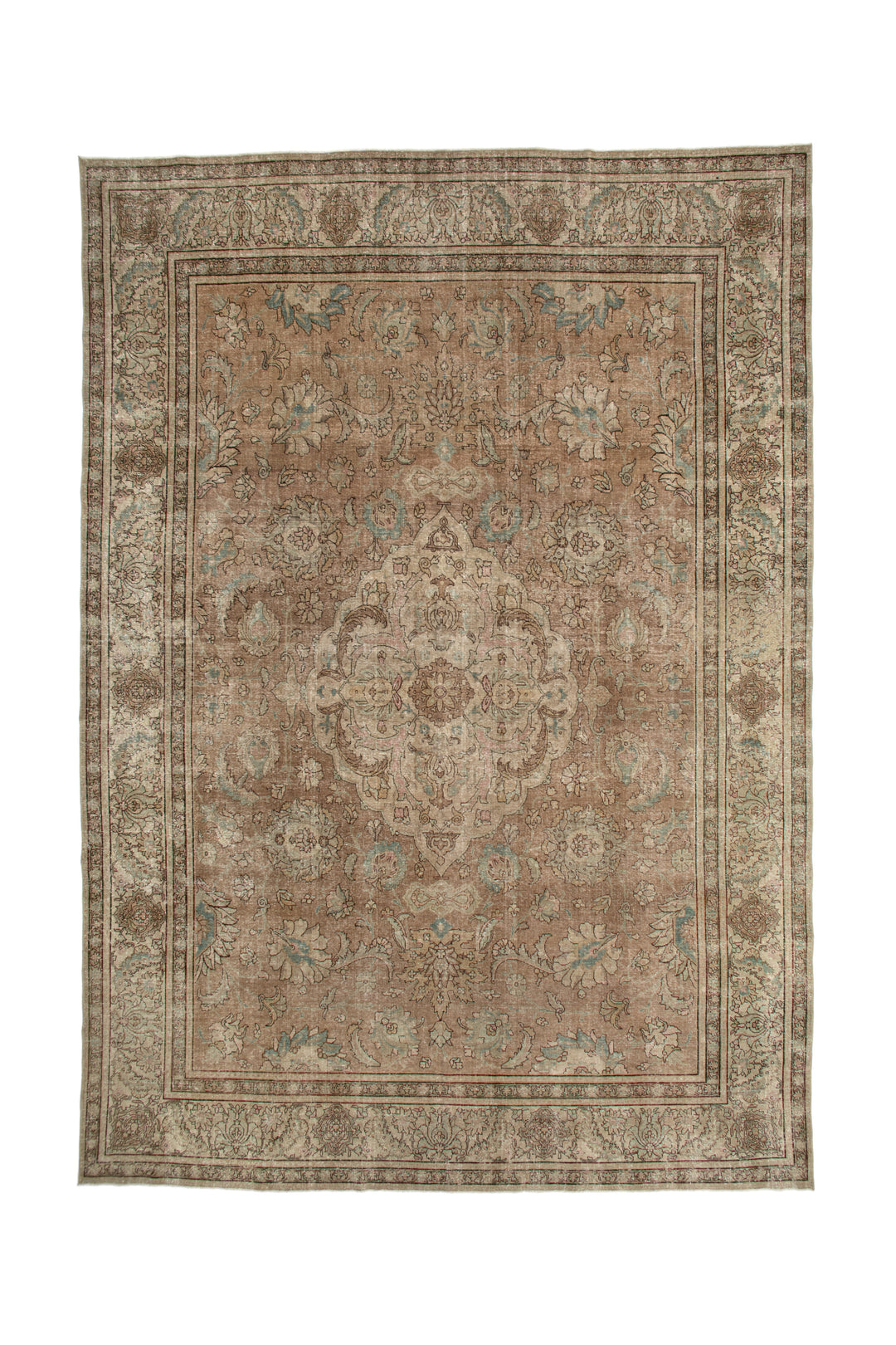 Large Vintage Rug 2 | 8'8" x 12', Olive Green and Dark Brown Tones