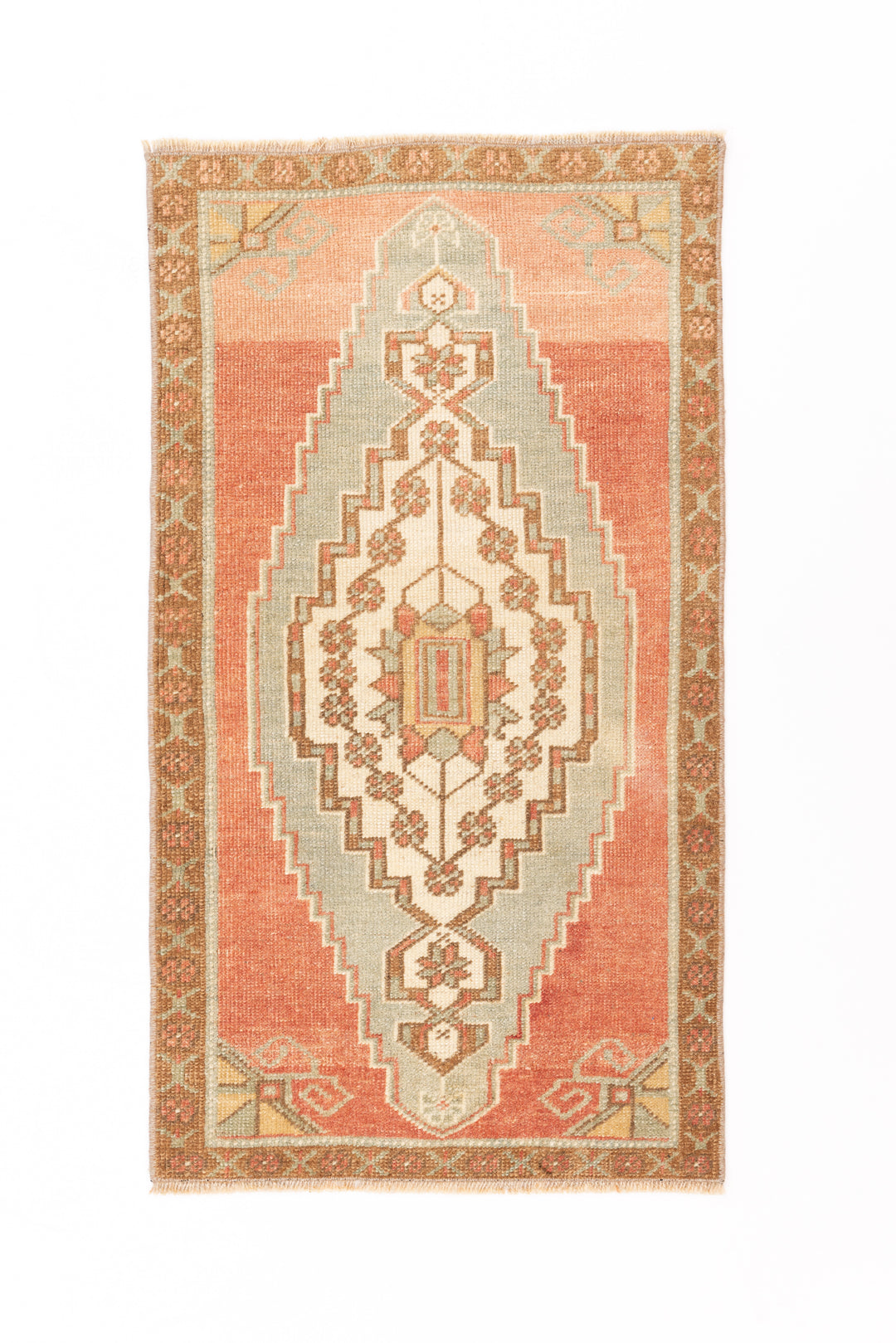 Mini Vintage Rug 2 | 1'9" x 3'1", Olive Green and Brown Hues, Rust Tones