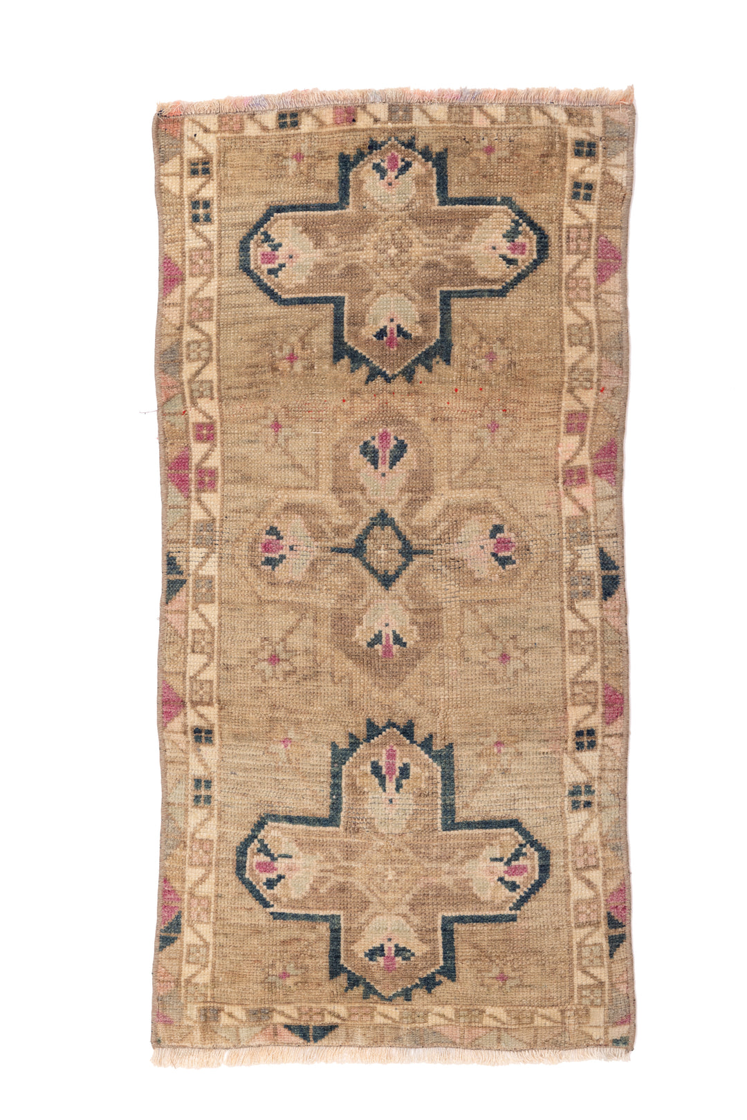 Mini Vintage Rug 20 | 1'7" x 3'5", Warm Sunset Hues, Teal and Pink Specs