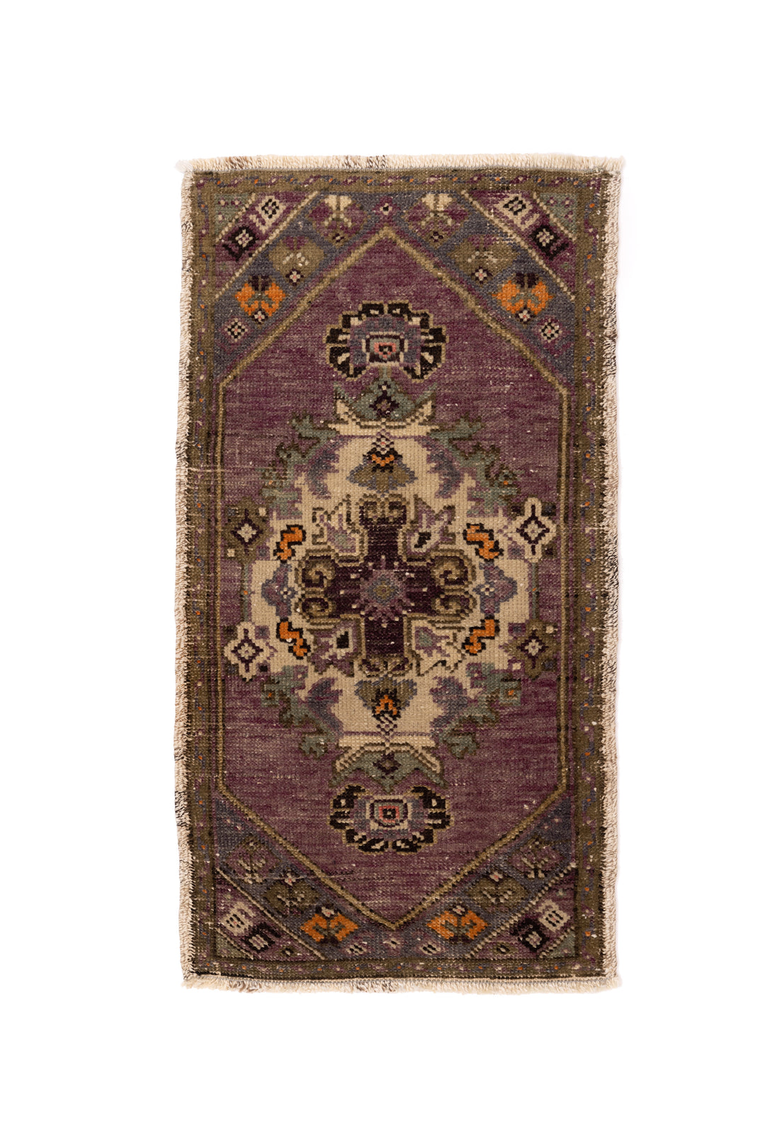 Mini Vintage Rug 24 | 1'5" x 2'8", Purple and Orange Geometric Pattern