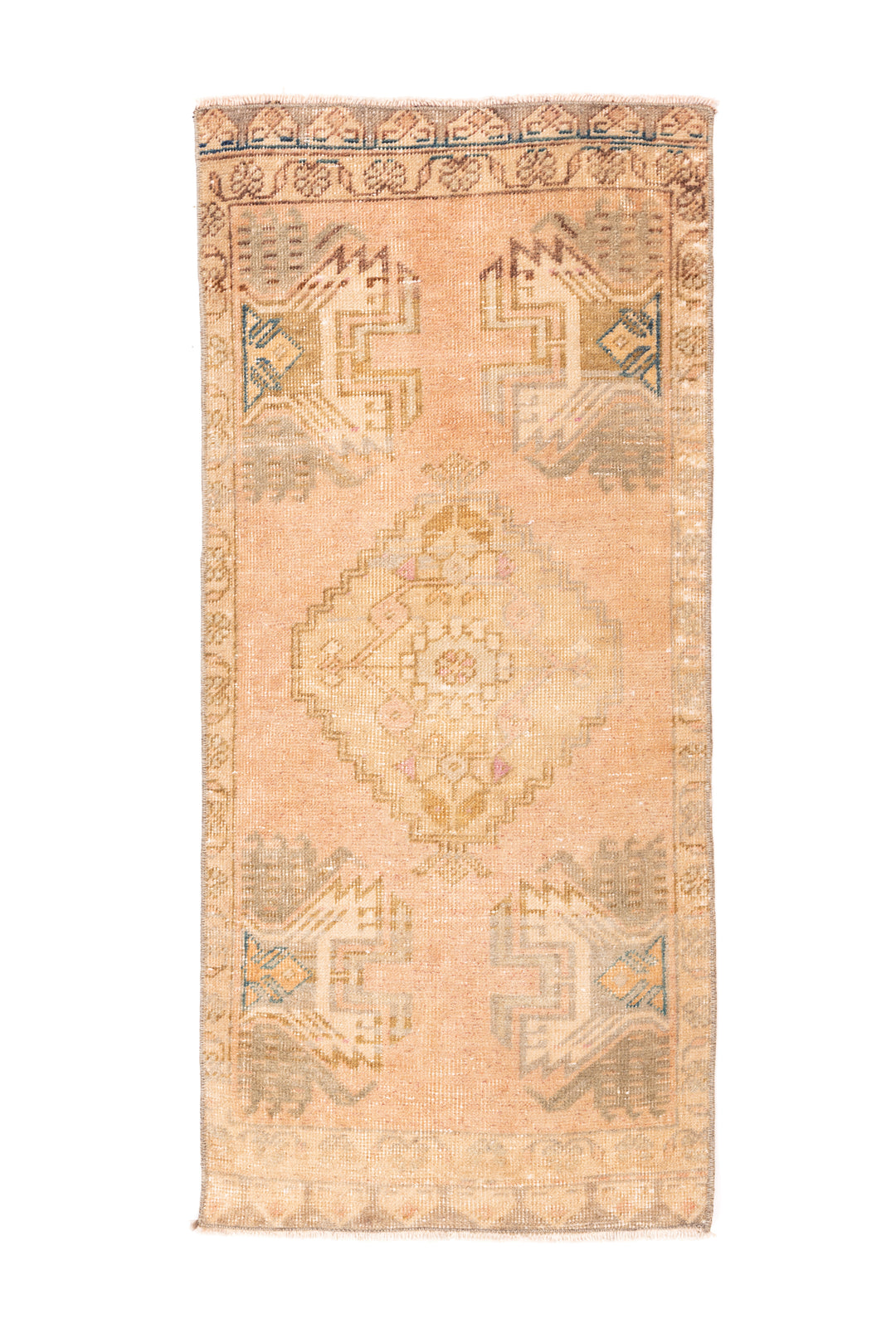 Mini Vintage Rug 8 | 1'7" x 3'6", Pink Green and Orange, Warm Sunset Hues