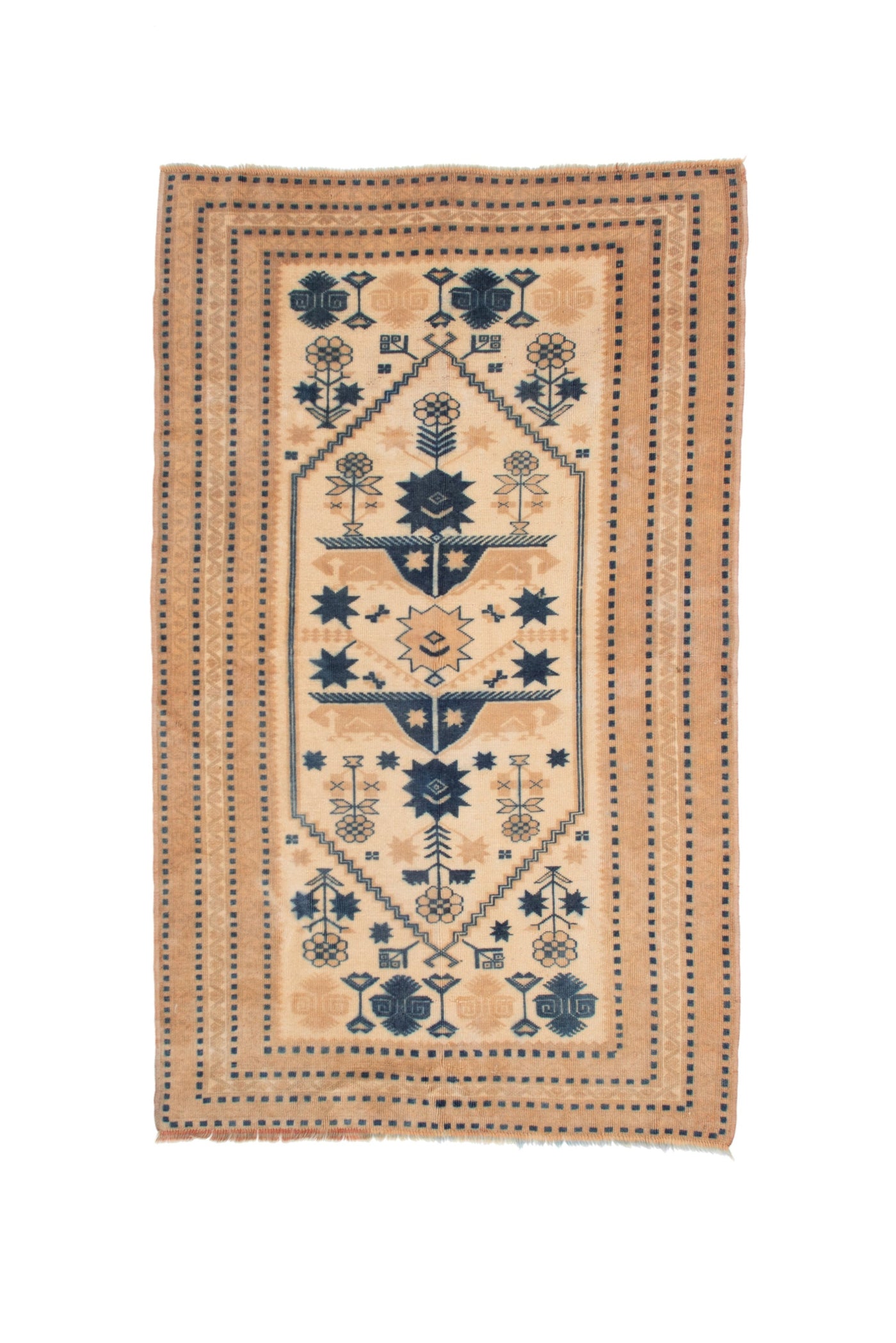 Medium Vintage Rug 4 | 3'9" x 6'1", Warm Sunset Hues with Dark Blue