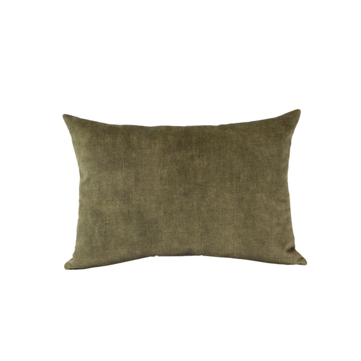 A rectangular olive green velvet pillow cover with a subtle texture, displayed against a white background.