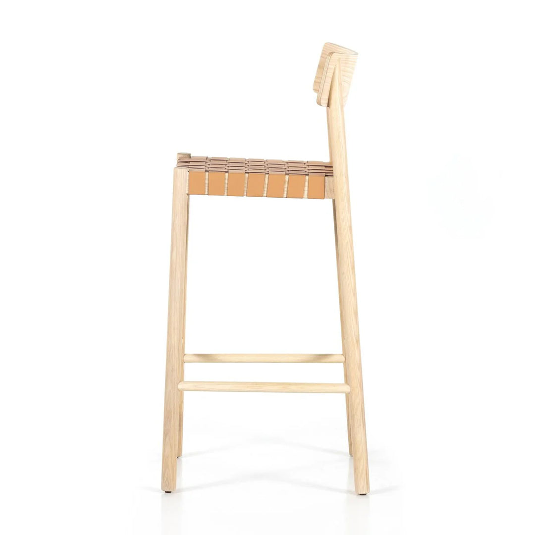 Wood + Woven Leather Counter Stool
